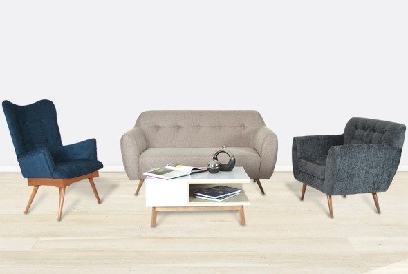 sofá oikos + silla oikos + silla cassoni + mesa damara