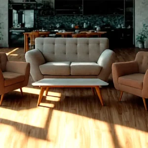 sofá acentto 2 puestos + 2 sillas oikos + mesa oikos